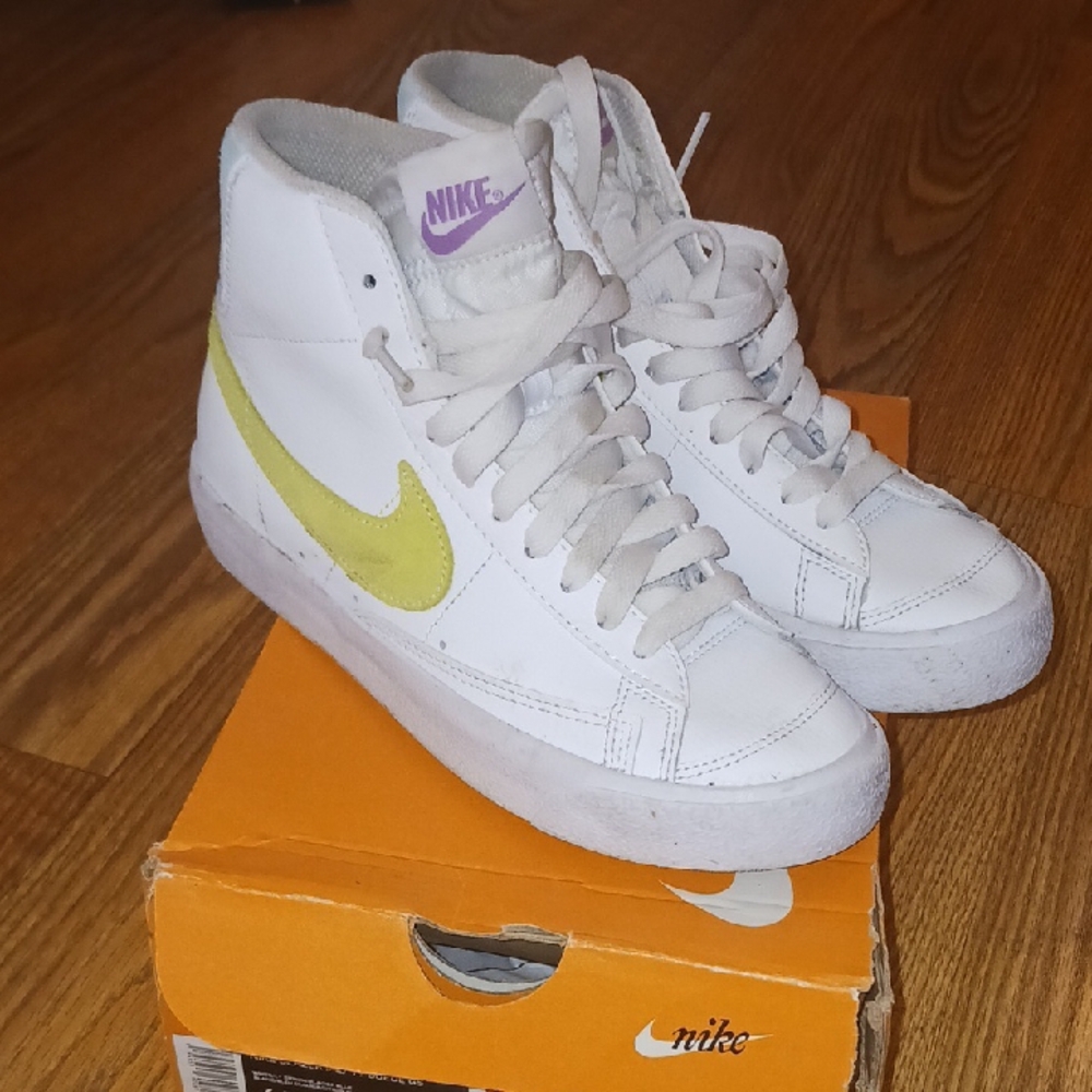 Nike White and Yellow High-Top Sneakers